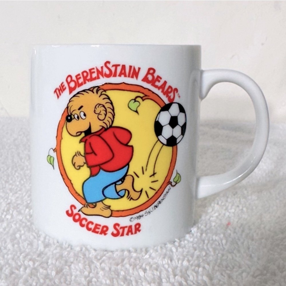 Vintage 1984 S. J. Berenstain Brother Bear Soccer Star Ceramic Coffee Mug Rare